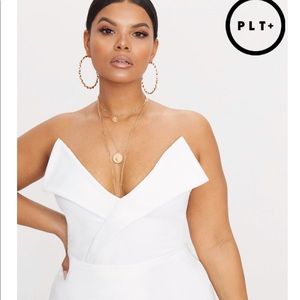 Plus White Tux Detail Bandeau Thong Bodysuit